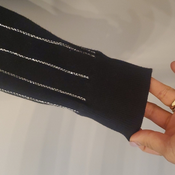 Opening Ceremony Black Silver Striped Long Sleeve Pull Over Wool Top L - Picture 5 of 10